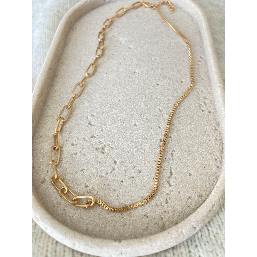 Gold Tone Mixed Chain Collar Necklace Paperclip Link Box Chain Minimalist